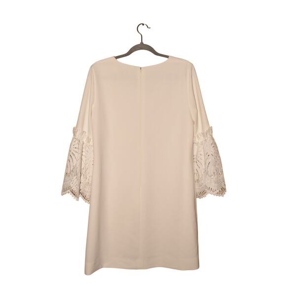 TAHARI ASL $128 Crochet Sleeve Contrast V-Neck Shift Dress White Size 8 - Picture 4 of 5